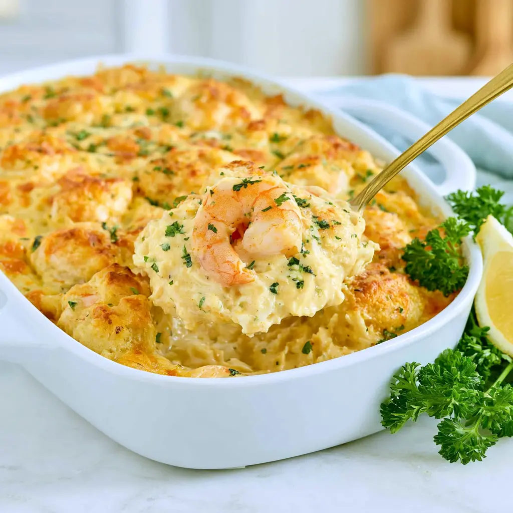 shrimp and crab au gratin casserole - final presentation