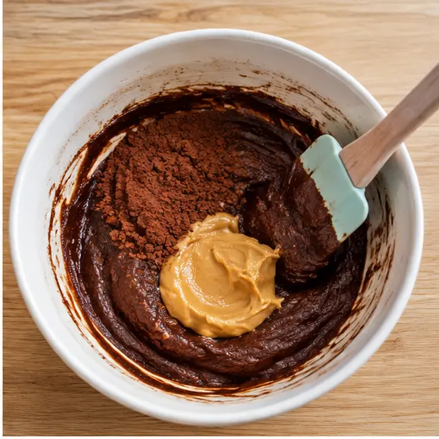 Step 2: Stir in peanut butter and cocoa