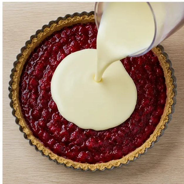 Step 4: Layering the compote and pouring ganache for assembly