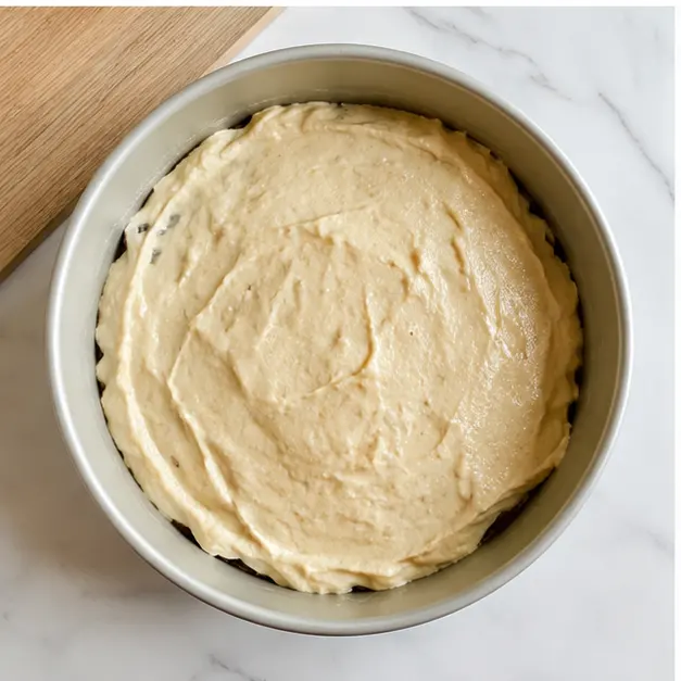 Step 3: Spooning batter over plums and smoothing into an even layer
