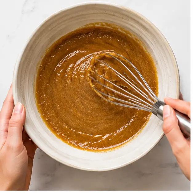 Step 1: Whisk melted butter with sugars