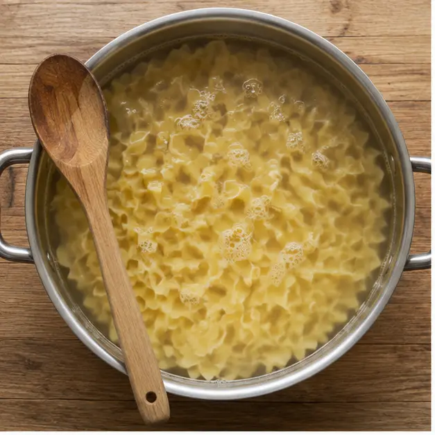 Step 1: Boiling salted water and cooking wide egg noodles until al dente