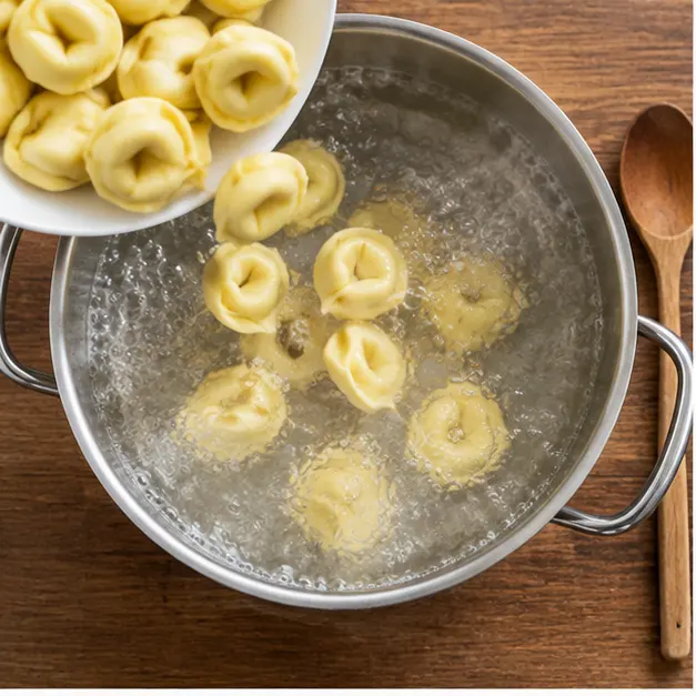 Step 1: Lower cheese tortellini into boiling salted water in a large pot