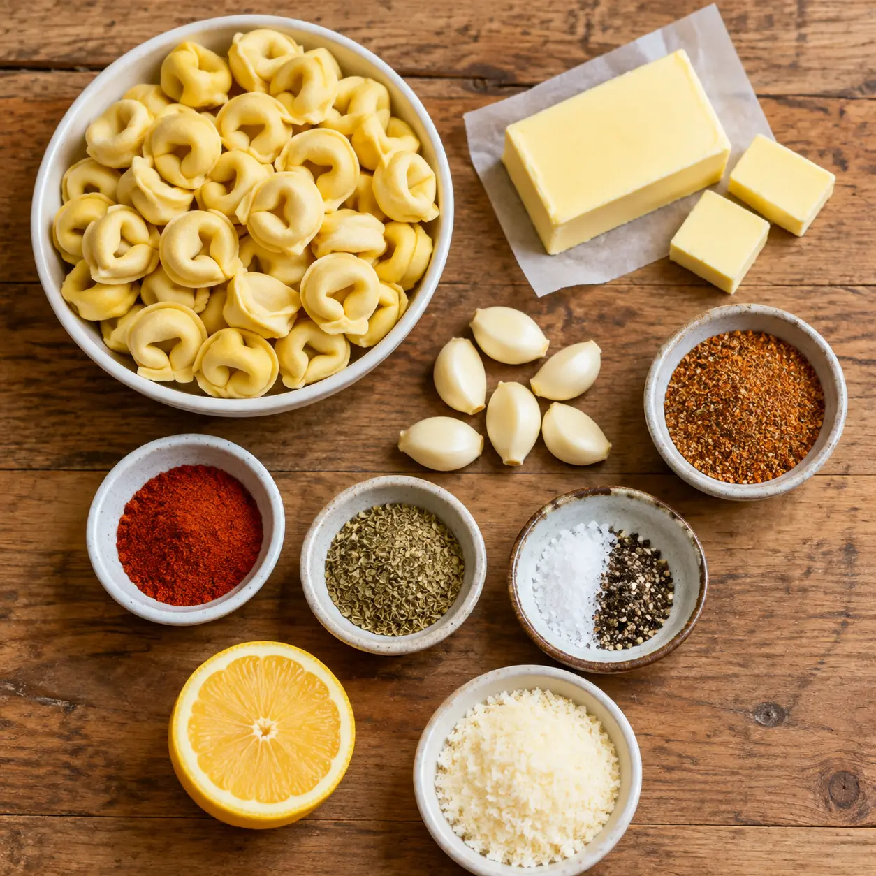 creamy garlic butter tortellini - main ingredients